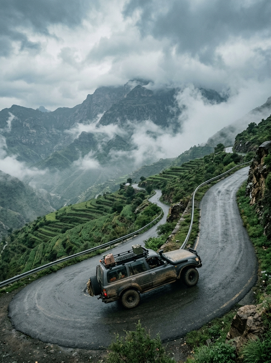 AI product photography scene — car rugged suv mountain | rawbit