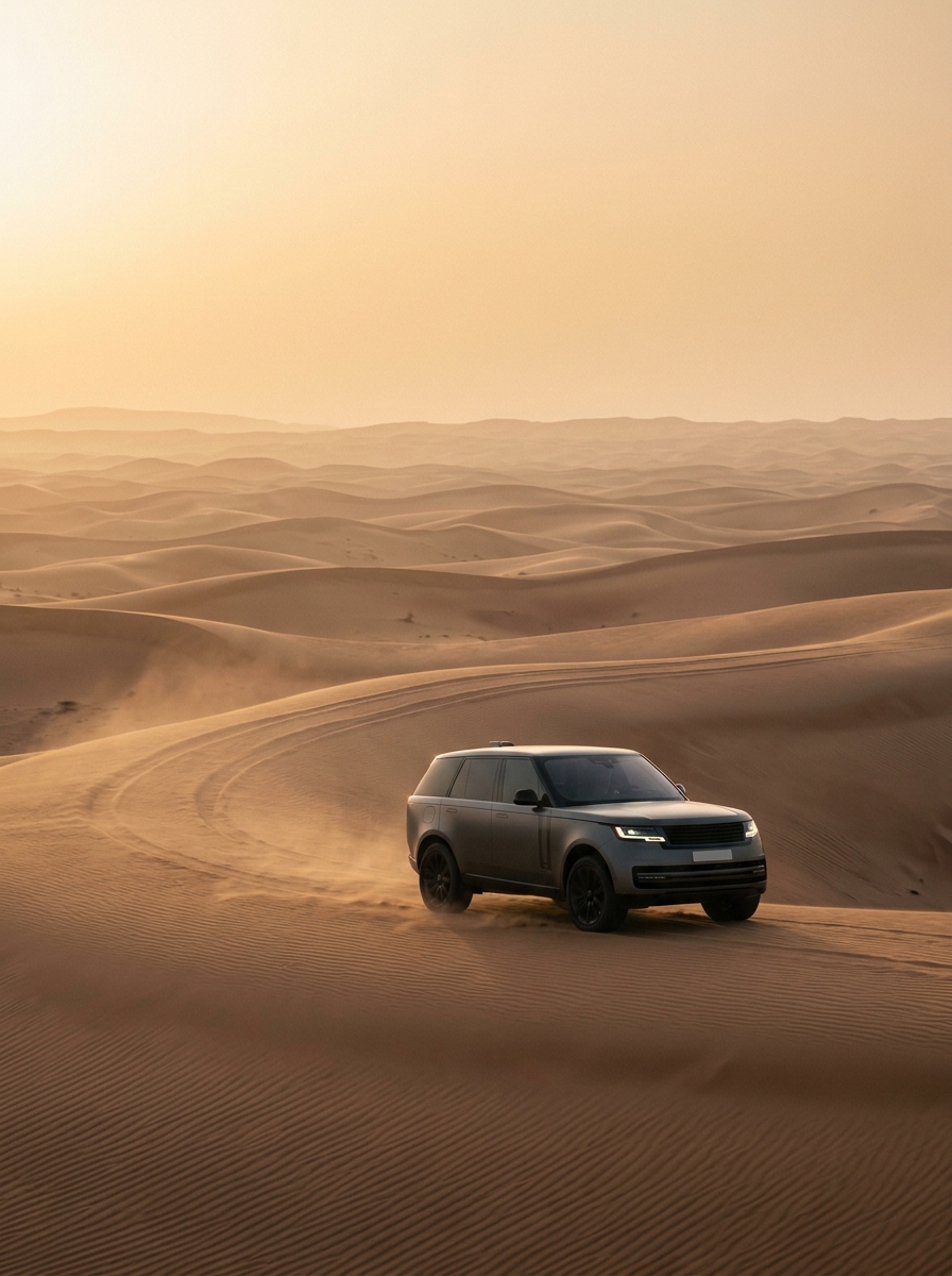 AI product photography scene — car suv dunes dawn | rawbit