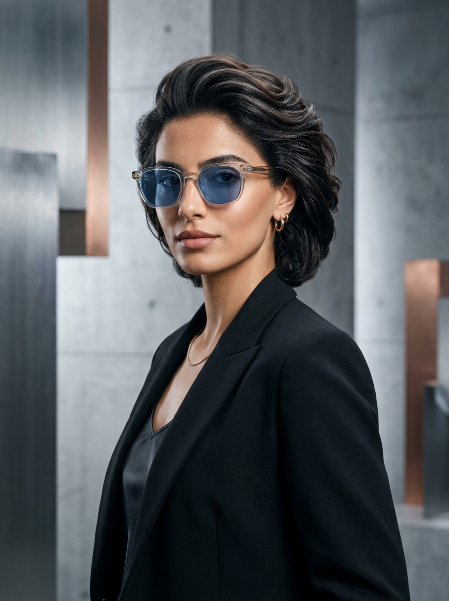 AI product photography scene — eyewear blue frames | rawbit