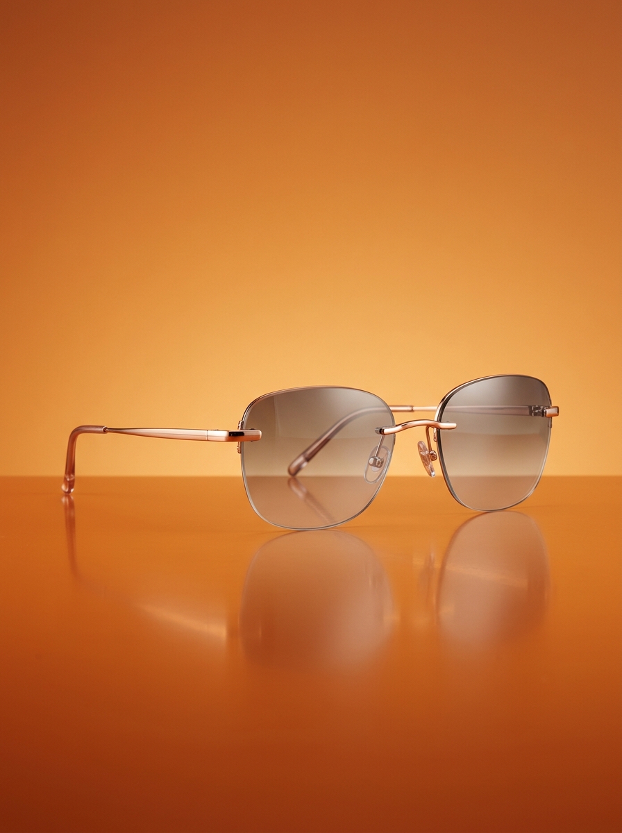 AI product photography scene — eyewear rosegold rimless | rawbit