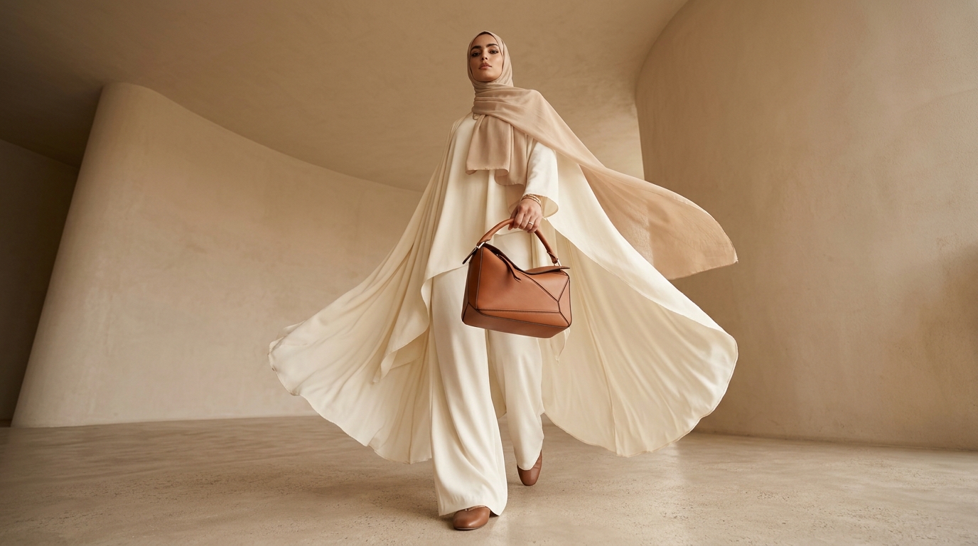 AI product photography scene — fashion draped hijab bag | rawbit