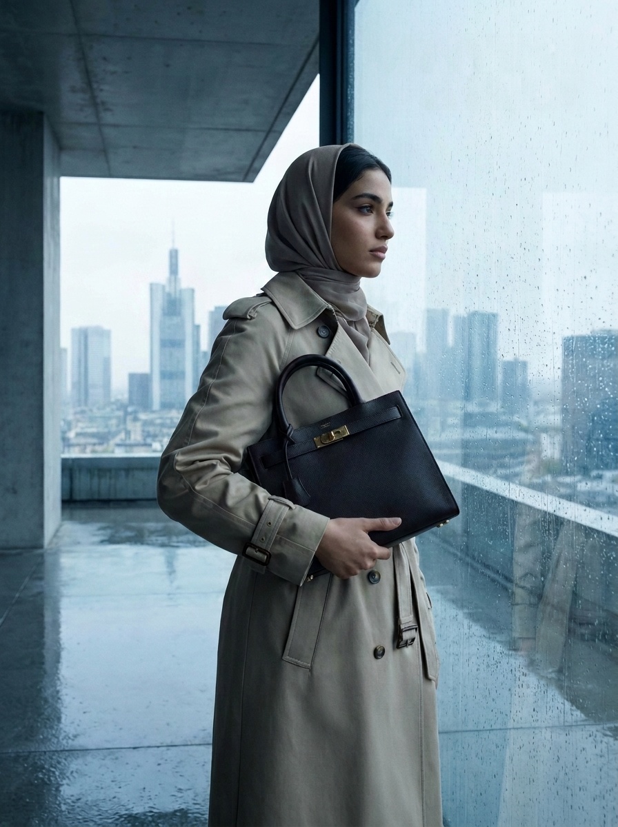 AI product photography scene — fashion rainy skyline | rawbit