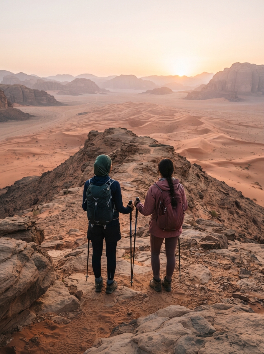 AI product photography scene — fitness hikers ridge | rawbit