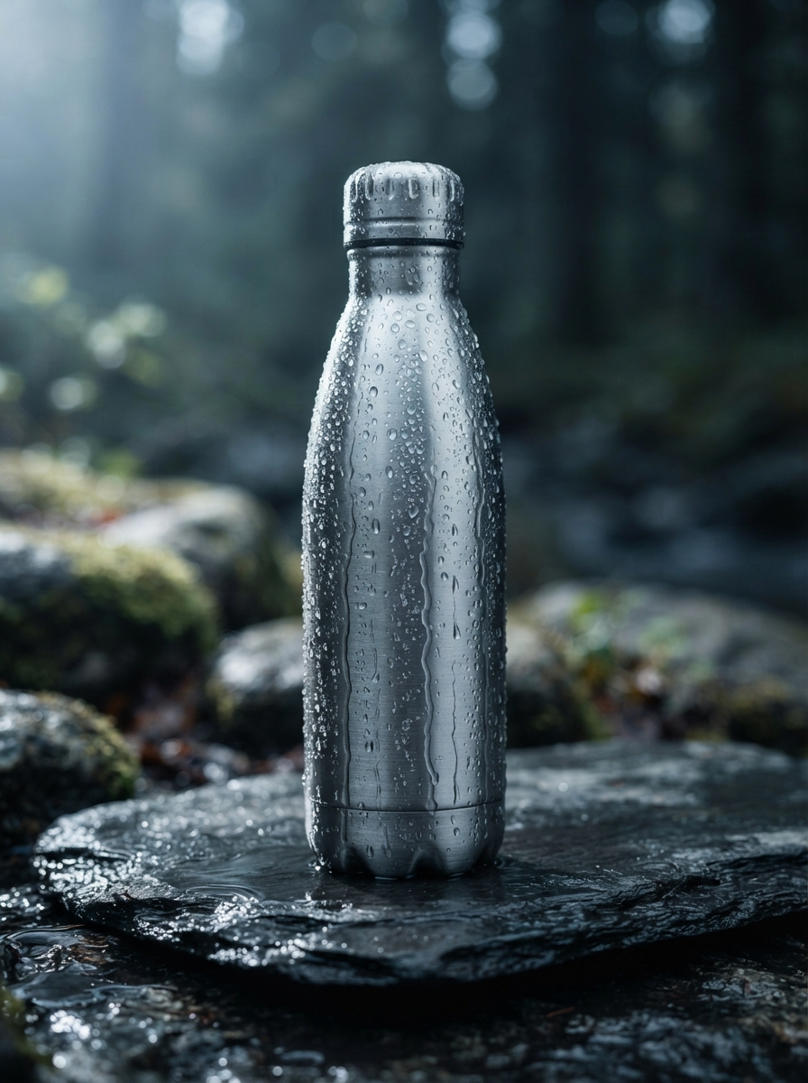 AI product photography scene — fitness water bottle stone | rawbit