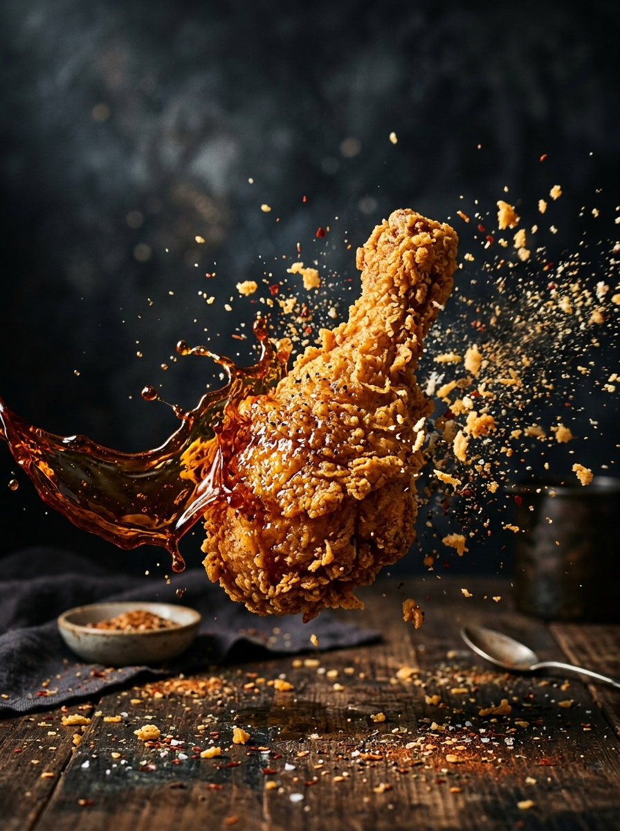 AI product photography scene — food fried chicken splash | rawbit