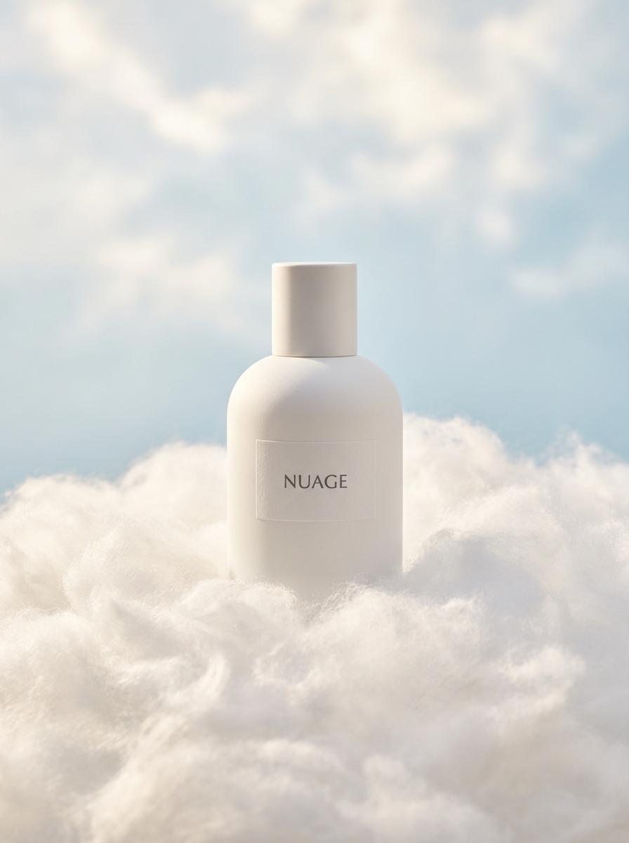 AI product photography scene — perfume nuage white soft clouds | rawbit