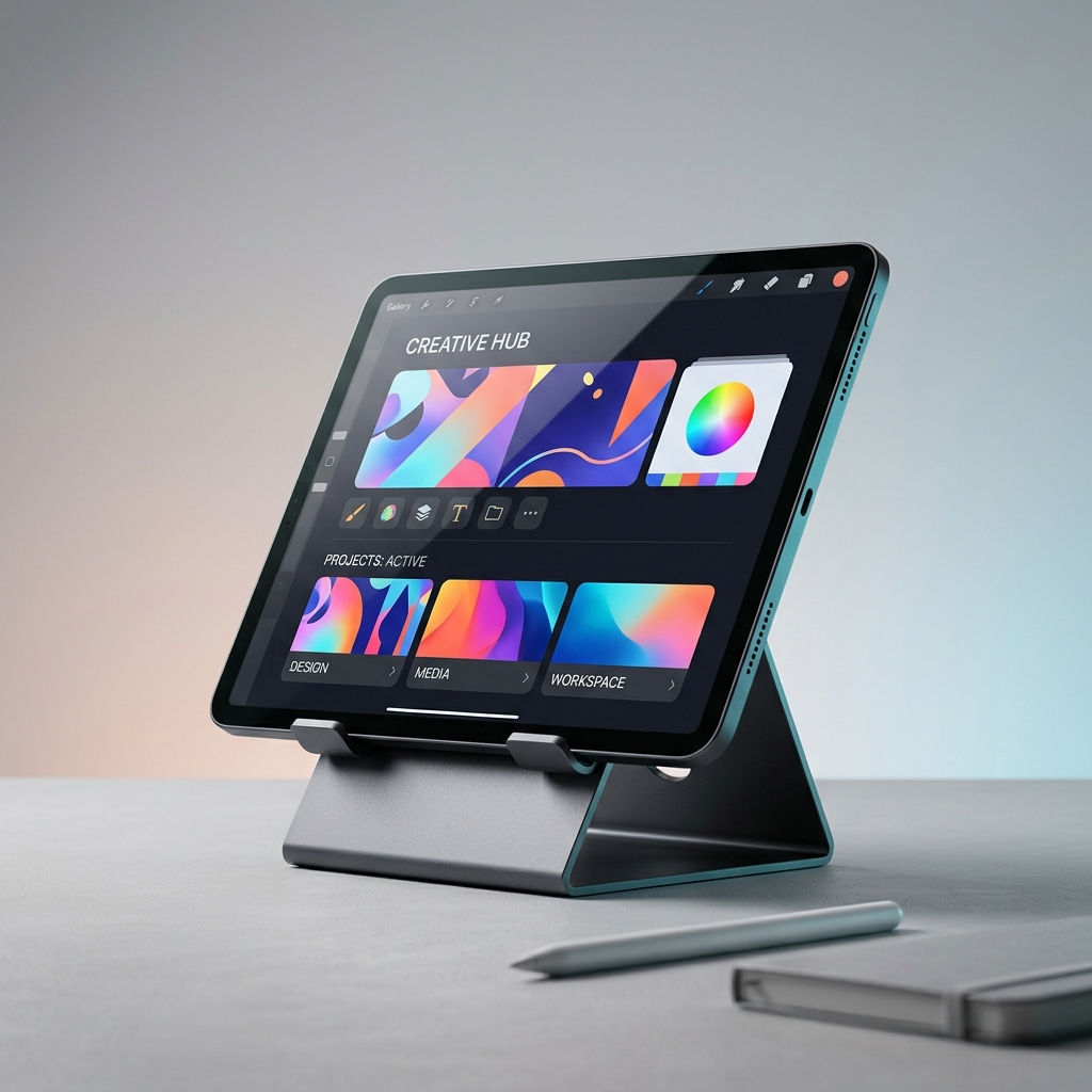 AI product photography scene — tablet stand creative design app | rawbit