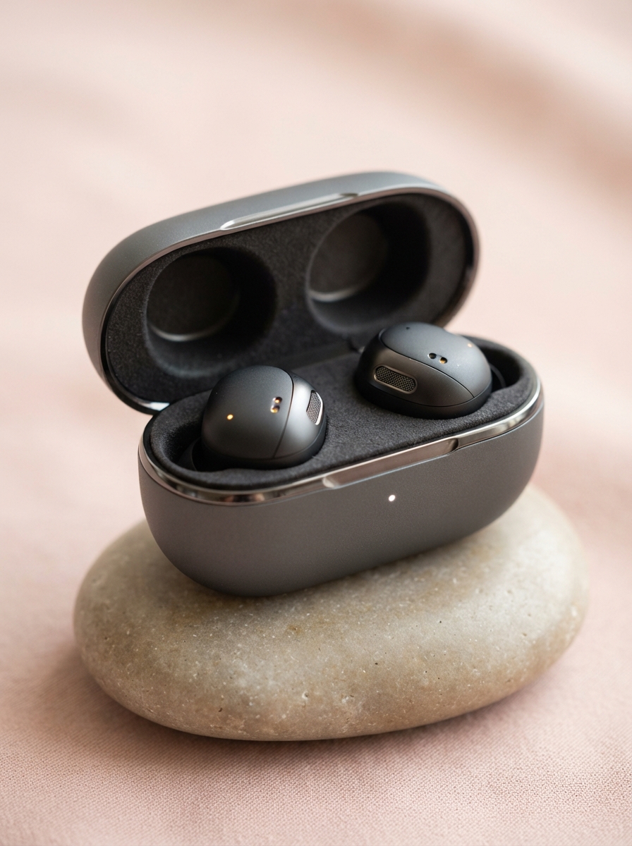 AI product photography scene — tech earbuds case | rawbit