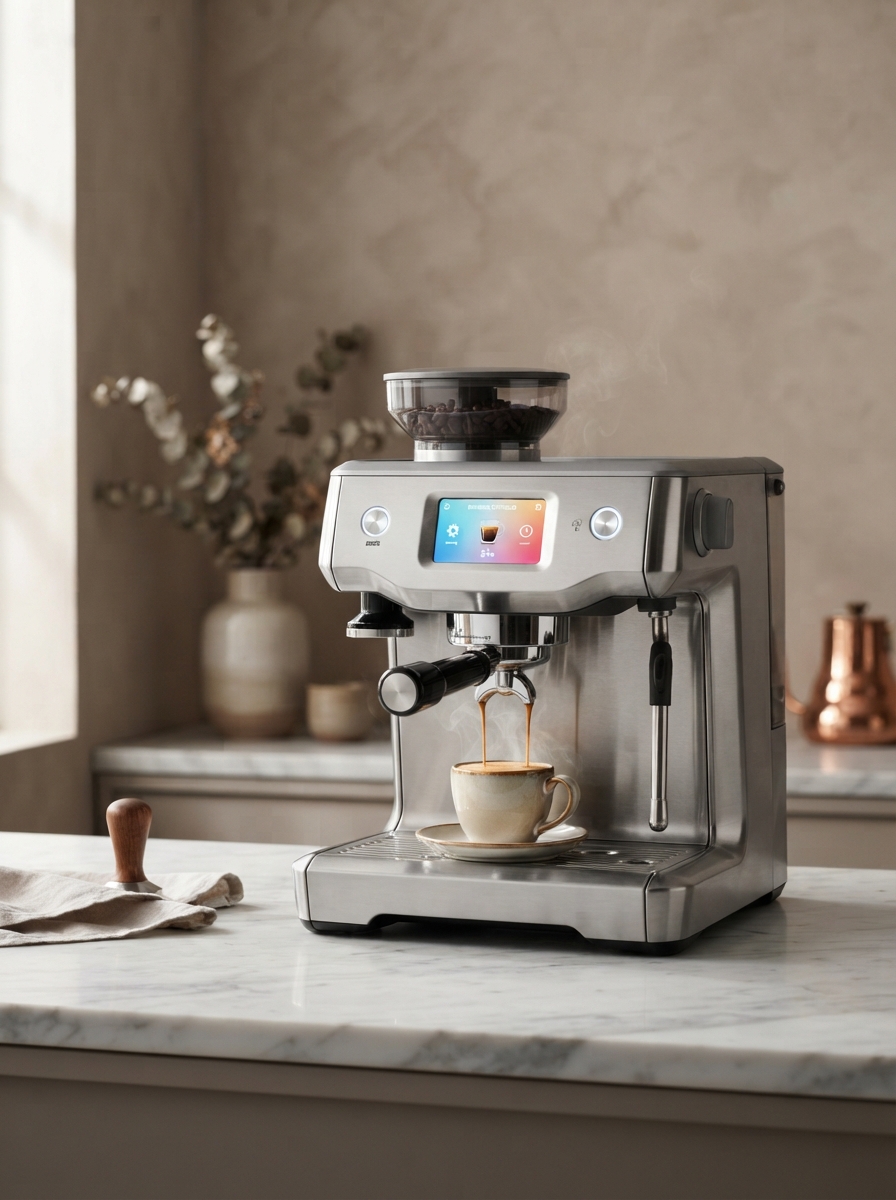 AI product photography scene — tech espresso machine | rawbit