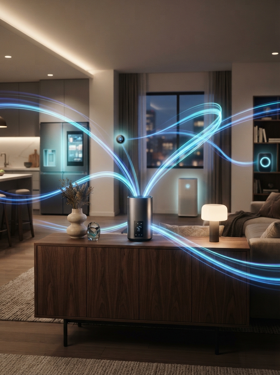 AI product photography scene — tech smart home hub | rawbit
