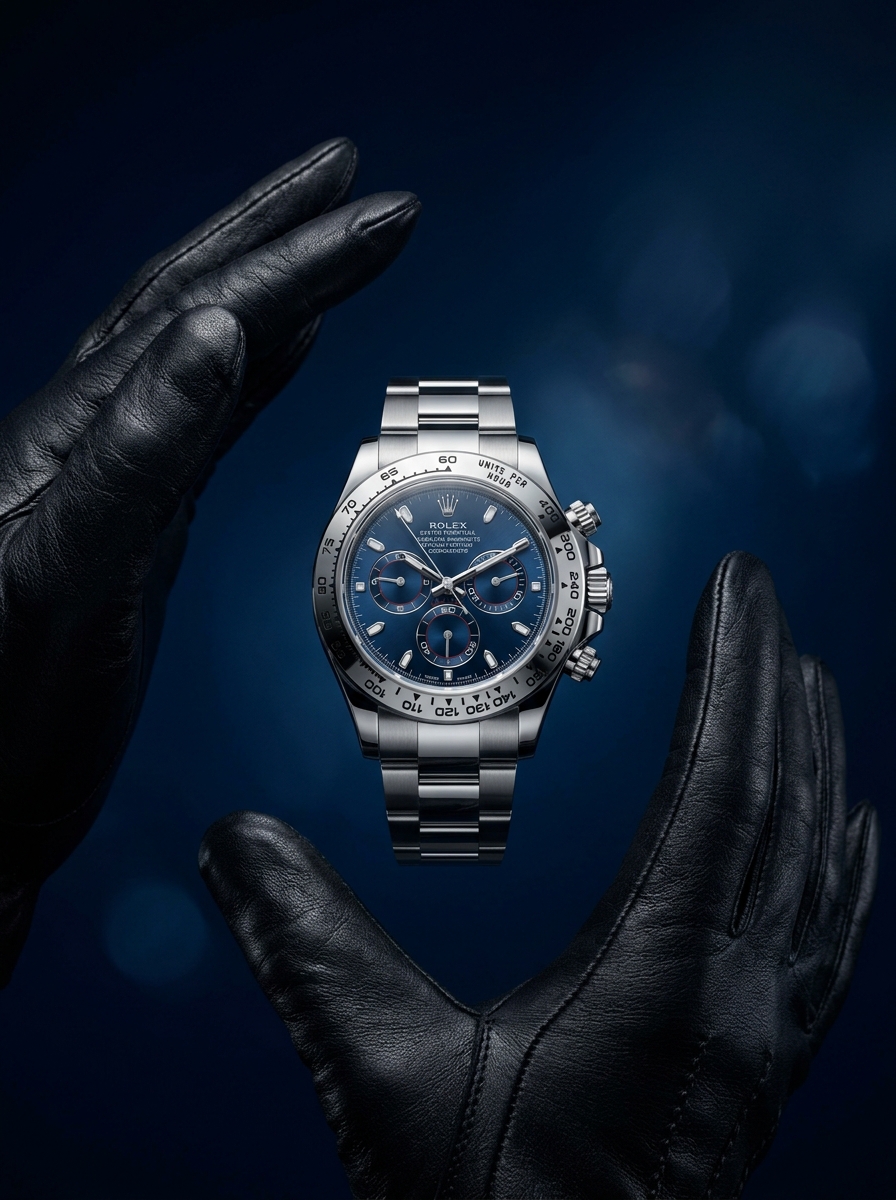 AI product photography scene — watch chronograph hands | rawbit