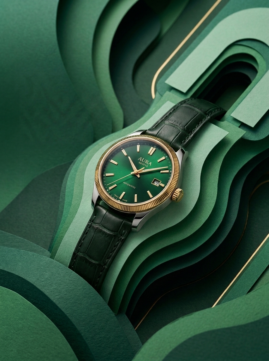 AI product photography scene — watch green dial | rawbit