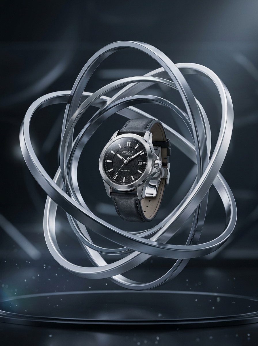 AI product photography scene — watch orbital rings | rawbit
