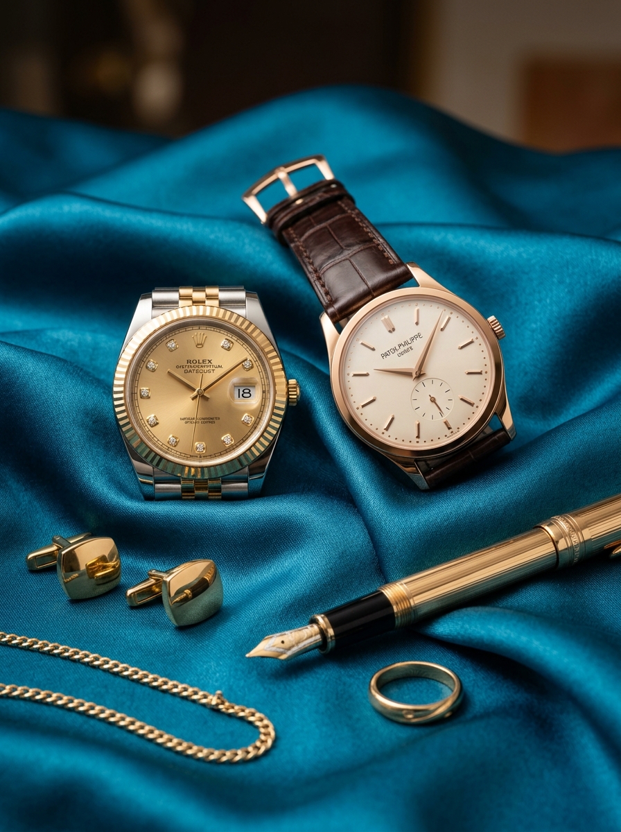 AI product photography scene — watch two on silk | rawbit