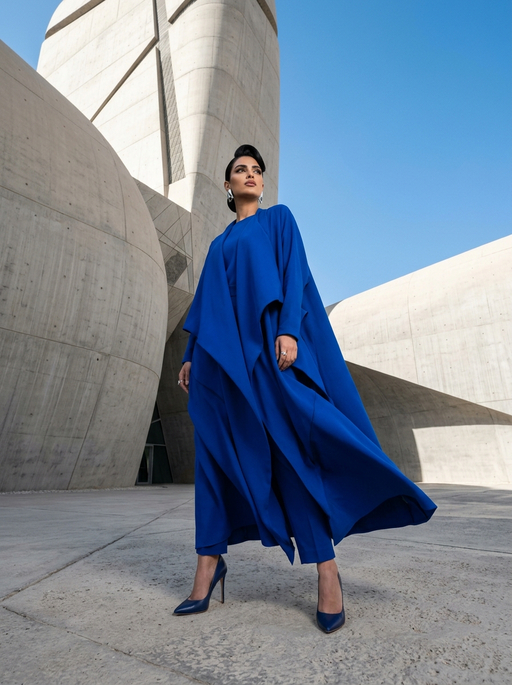 AI product photography scene — kaftan cobalt blue sculptural concrete | rawbit AI product photography scene — kaftan cobalt blue sculptural concrete | rawbit