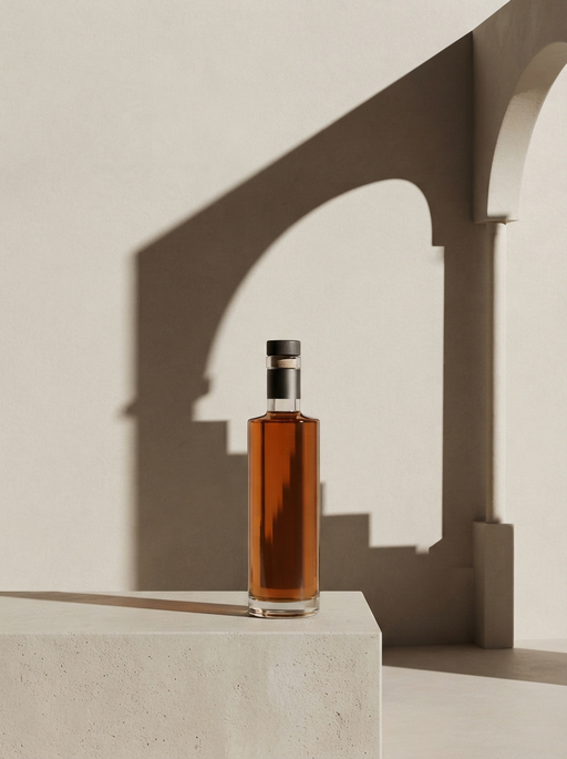 AI product photography scene — perfume amber bottle arched shadow play | rawbit AI product photography scene — perfume amber bottle arched shadow play | rawbit