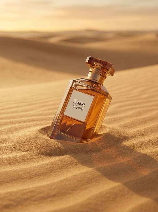 AI product photography scene — perfume ambre dune sunlit sand | rawbit AI product photography scene — perfume ambre dune sunlit sand | rawbit