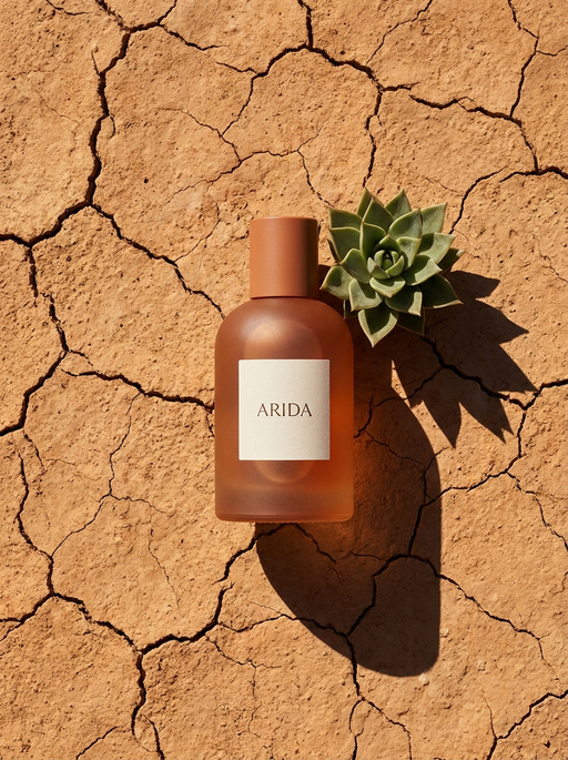 AI product photography scene — perfume arida cracked desert earth | rawbit AI product photography scene — perfume arida cracked desert earth | rawbit