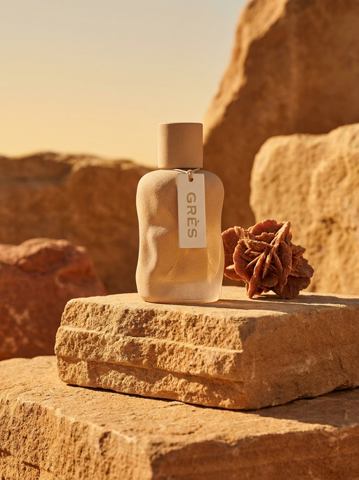 AI product photography scene — perfume gres sandstone desert rose | rawbit AI product photography scene — perfume gres sandstone desert rose | rawbit