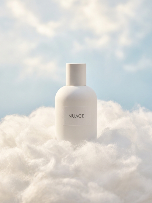 AI product photography scene — perfume nuage white soft clouds | rawbit AI product photography scene — perfume nuage white soft clouds | rawbit