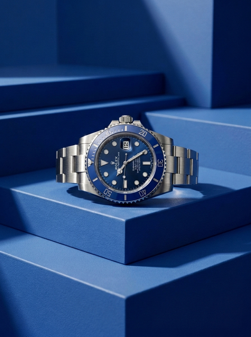 AI product photography scene — watch blue diver cobalt steps | rawbit AI product photography scene — watch blue diver cobalt steps | rawbit